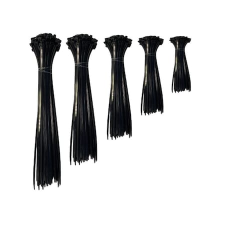 Kable Kontrol Cable Tie Kit, 4 in, 5-1/2 in, 8 in, 11 in, 14 in L, Black, Nylon 6/6, 18 lb, 50 lb Strength CT-KIT-MS-BK